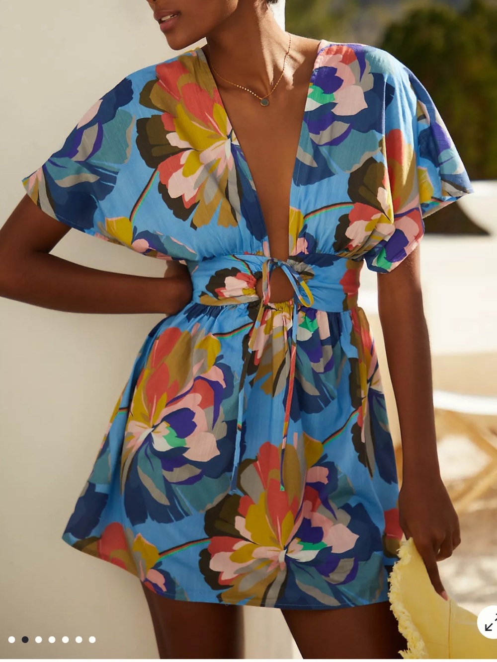 Anthropologie Blue Floral Tie-Front Swim Coverup